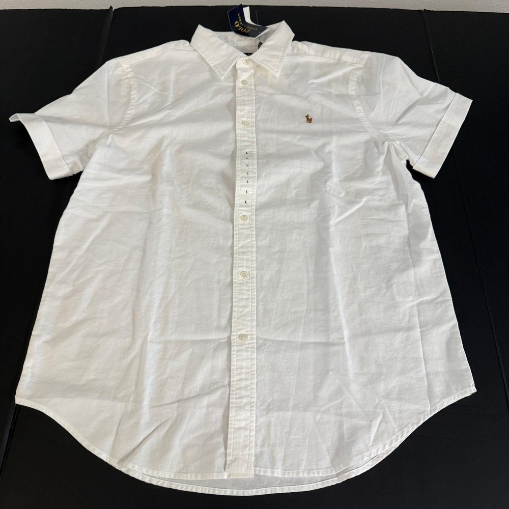 Polo Ralph Lauren Womens White Short Sleeve Button Down Shirt Classic Size L